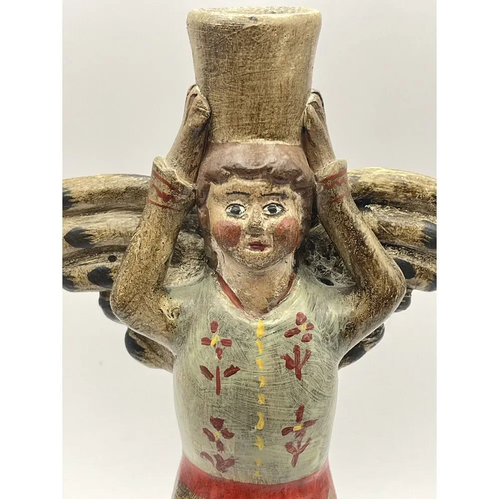 Terracotta‎ Angel Peruvian Style Candleholder Handpainted